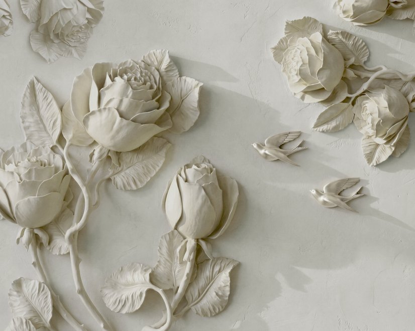 3D Embossed Look Rose Sculpture Wallpaper Mural