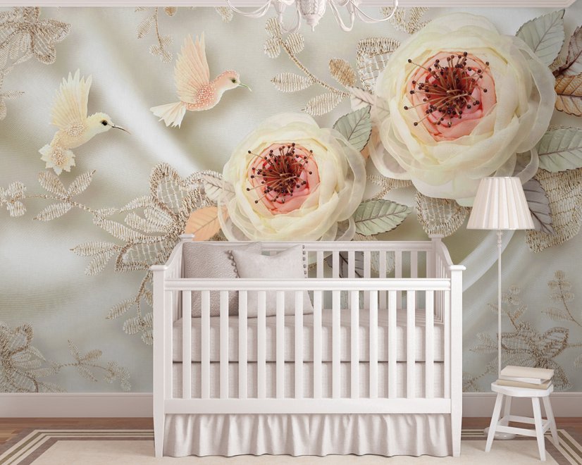 Soft Bloom Lace Bird Wallpaper Mural