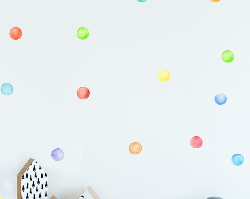 Kids Watercolor Colorful Polka Dots Wall Decal Sticker
