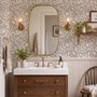 Greige botanical wallpaper with white watercolour flowers, buds, seed heads and acanthus leaves