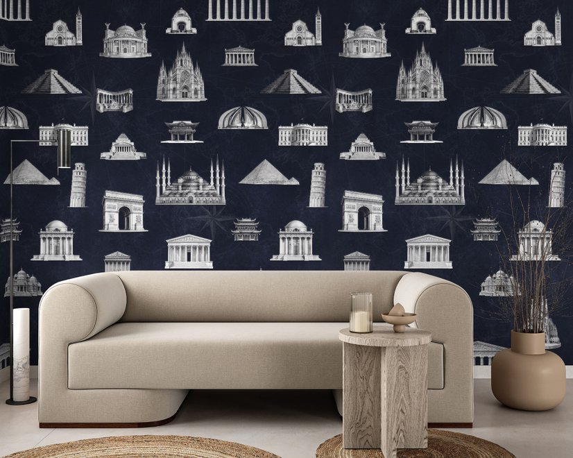 Vintage World Architecture Sketch Wallpaper Mural