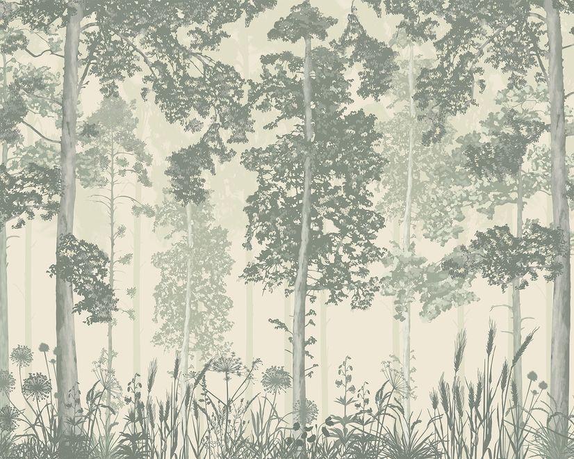Monochrome Tree Forest Silhouette Wallpaper Mural