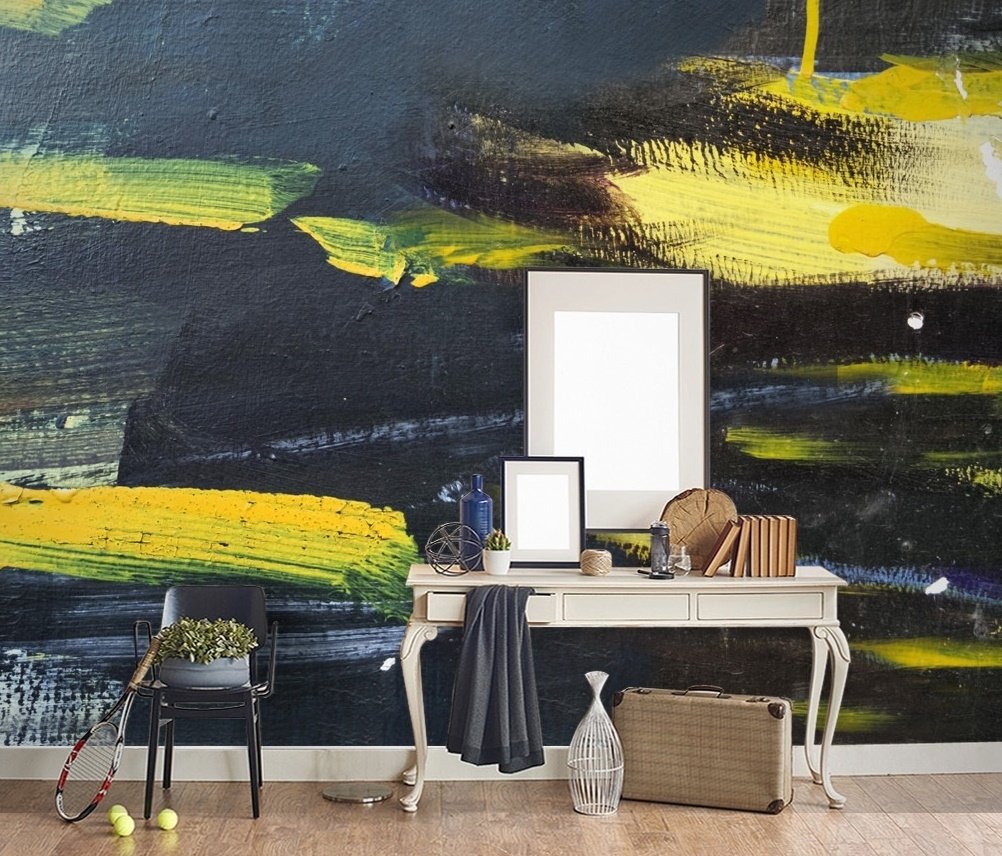 Oil Painting Black Yellow Splash Wallpaper Mural - Peel and Stick