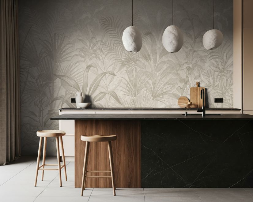 Monochrome Tropical Botanical Wallpaper Mural