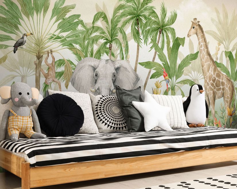 Kids Tropical Jungle Animals Wallpaper Mural
