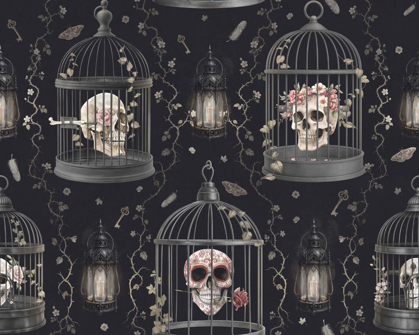 Dark Romantic  Gothic Skull Cage Wallpaper Mural 