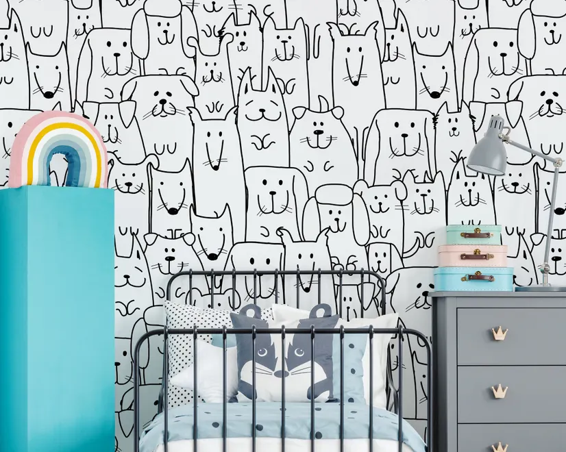 Cute Dog Face Pattern for Kids Wallpaper Mural