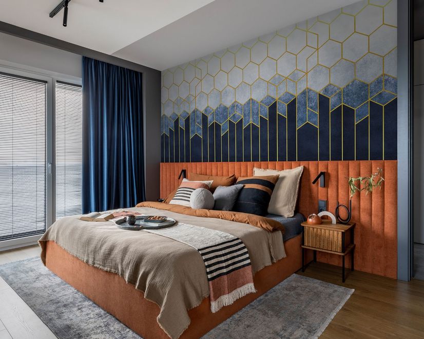 Geometric Dark Blue Honeycomb Wallpaper Mural