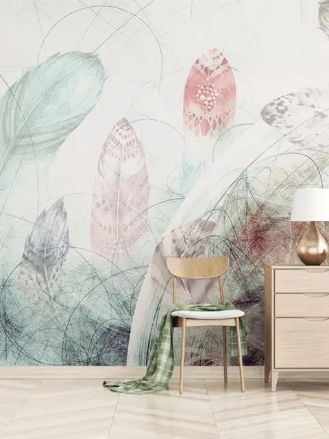 Soft Feathers with Abstract Lines Wallpaper Mural