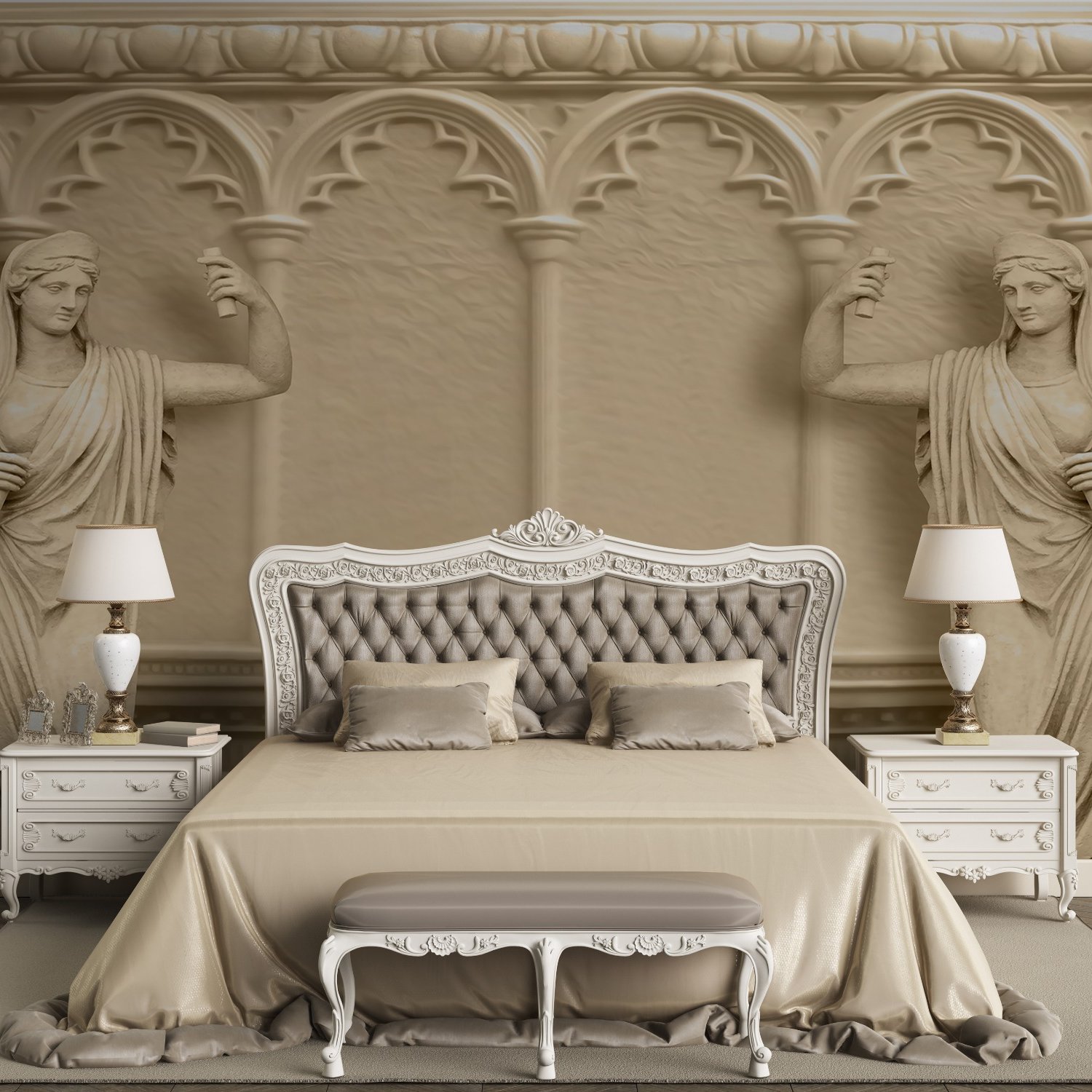 3D Embossed Look Byzantine Sculptures Wallpaper Mural - Peel and Stick