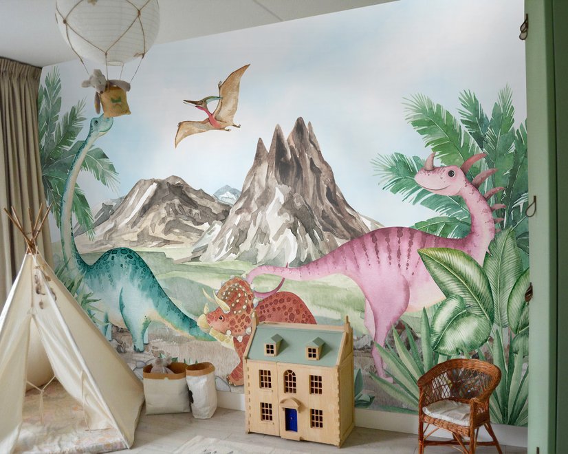 Cute Colorful World of the Dinosaurs Wallpaper Mural