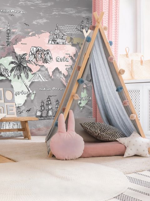 Papier peint carte du monde enfants monuments célèbres