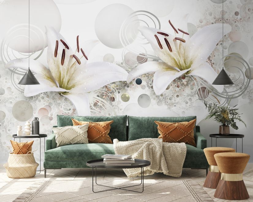 White Lily Floral Wallpaper Mural