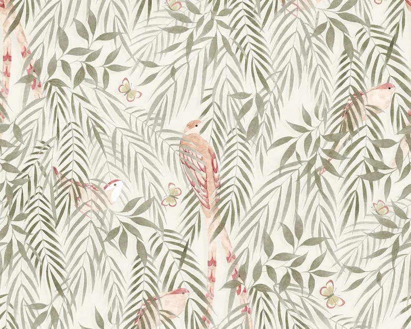 Watercolor Tropical Bird Garden Wallpaper Mural