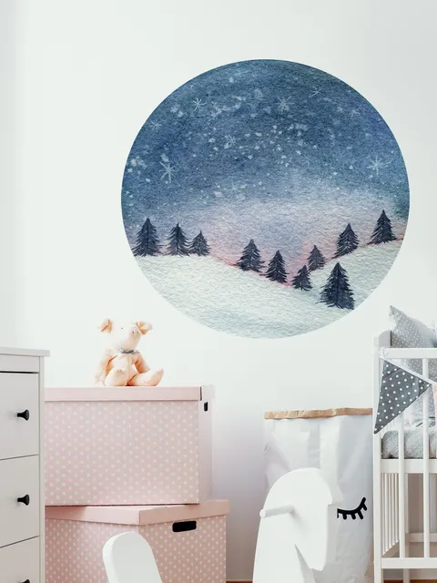 Snowy Forest Circle Landscape Wall Decal Sticker