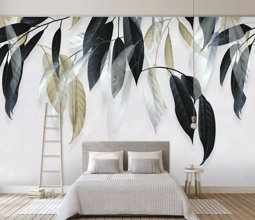 Dark Vintage Leaves Wallpaper Mural - Peel and Stick
