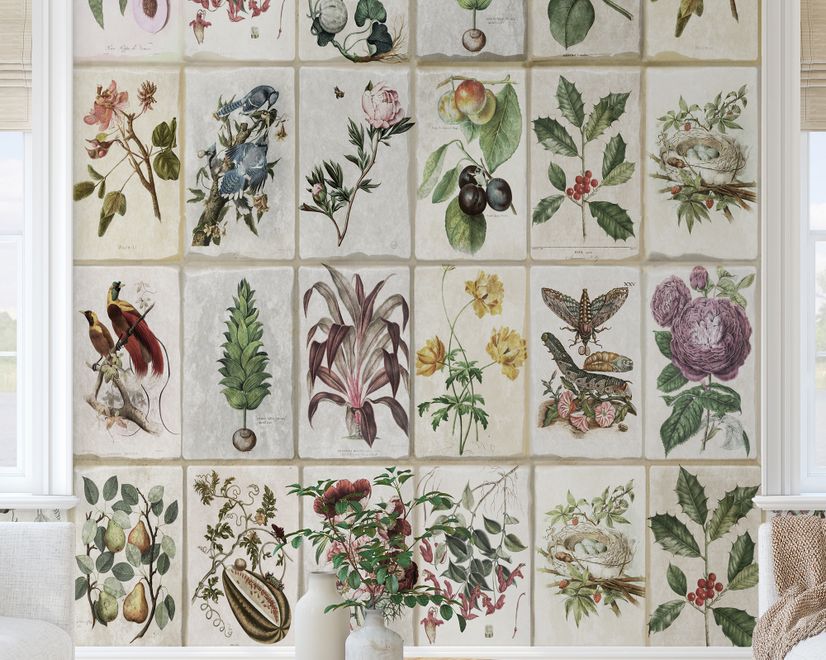Vintage Blumen Keramik-Kunst Fototapete