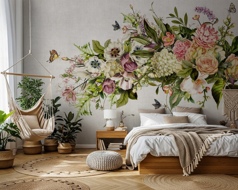 Vintage Hydrangea Floral Wallpaper Mural