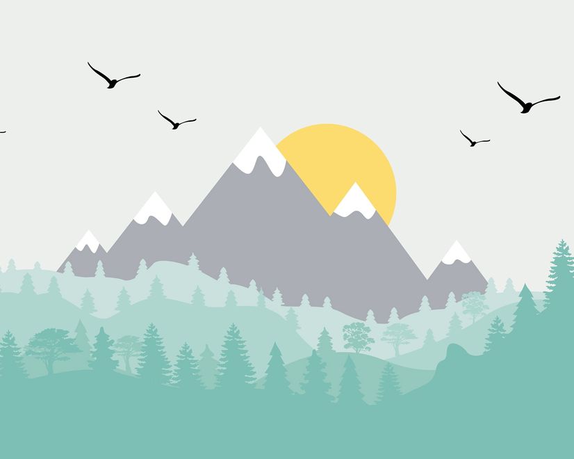 Kids Mountain Landscape with Trees Wallpaper Mural