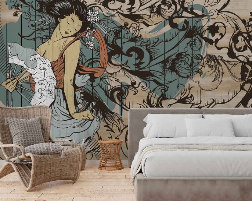 Retro Japanese Artistic Girl Wallpaper Mural