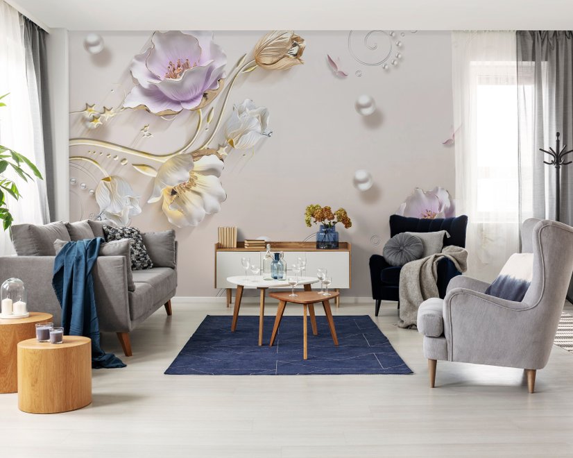 Papier peint panoramique bijou tulipe fleurie