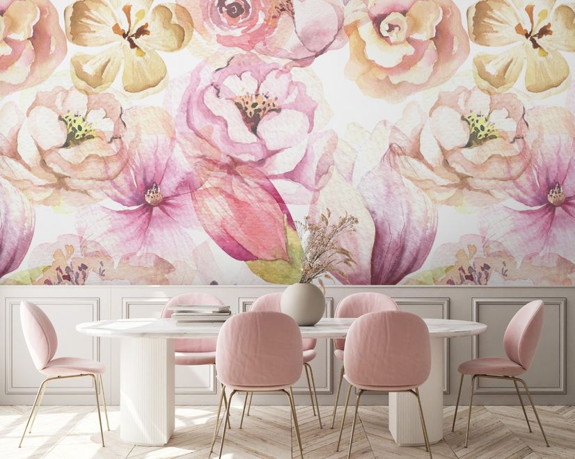 Pink Peony Floral Bouqet Pattern Wallpaper Mural