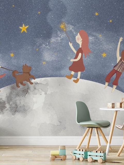 Girls on the Moon Kids Wallpaper Mural