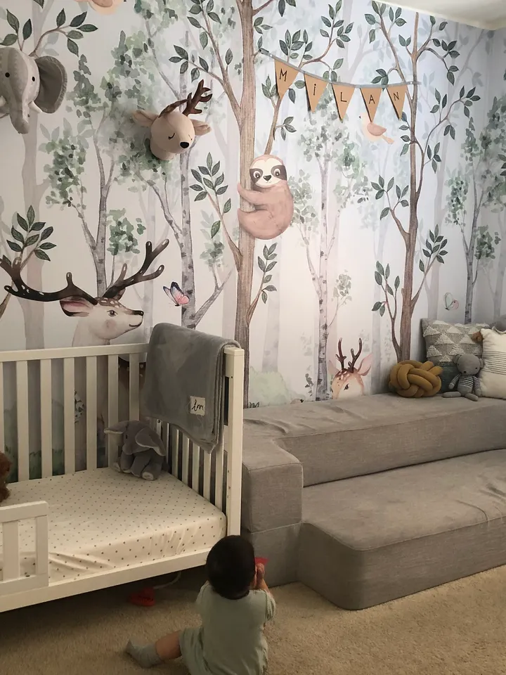 Nursery Cute Animals in the Forest Watercolor Kids Wallpaper Murals