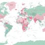 Politische Weltkarte Fototapete in Rosa und Grün