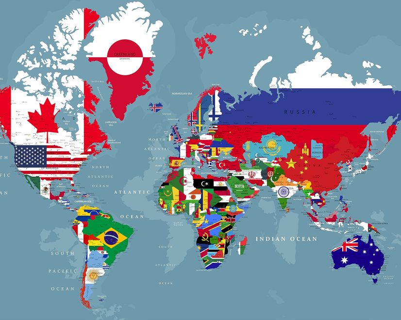 Country Flags on World Map Wallpaper Mural