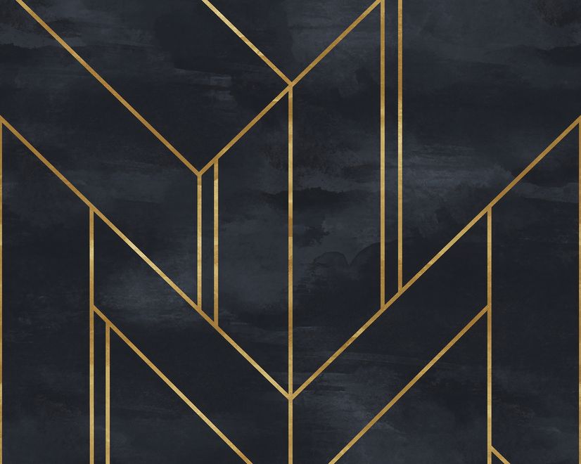 Art Deco with Gold Faux Lines Geometric Art Deco Wallpaper Mural