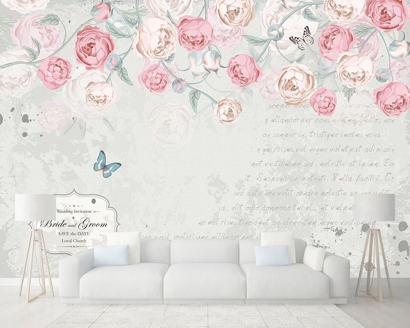 Pink Victorian Vine Flower Wallpaper Mural