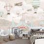 Papier peint panoramique cirque de dessin animé pour enfants avec montgolfière