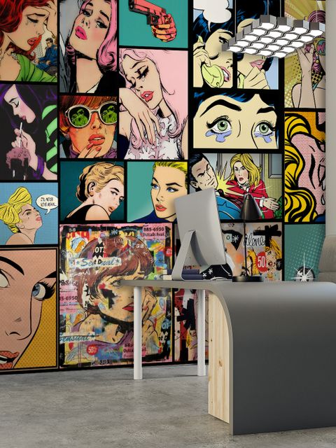 Papier peint visages de pop art comique