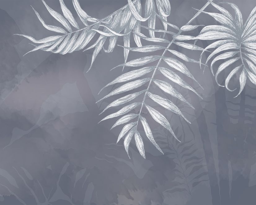 White Tropical Leafy Wallpaper Mural
