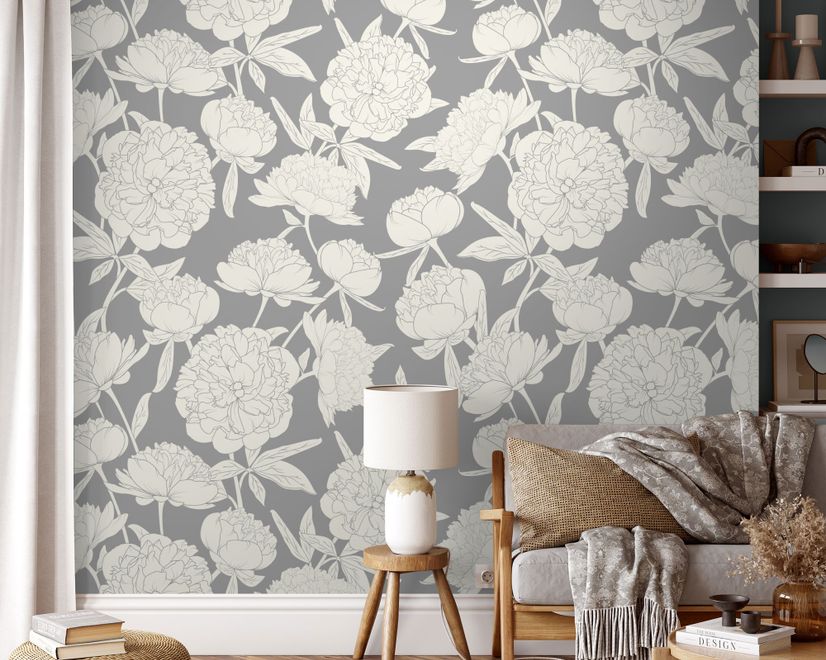 Papier peint panoramique floral - Dessin de pivoine