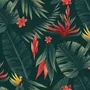 Red Floral and Palm Leaf Pattern Wallpaper Mural