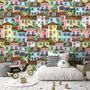 Kids Watercolor Medieval House with Plants Wallpaper Mural
