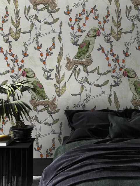 Parrot on Branches Wallpaper Mural