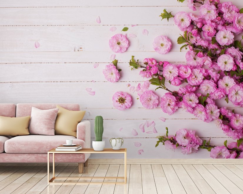 Papier peint panoramique fleuri rose pivoine