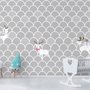 Papier peint panoramique motif écailles grises cerf blanc enfants