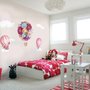 Colorful Floral Bouqet Hot Air Balloon and Pink Clouds Wall Decal Sticker