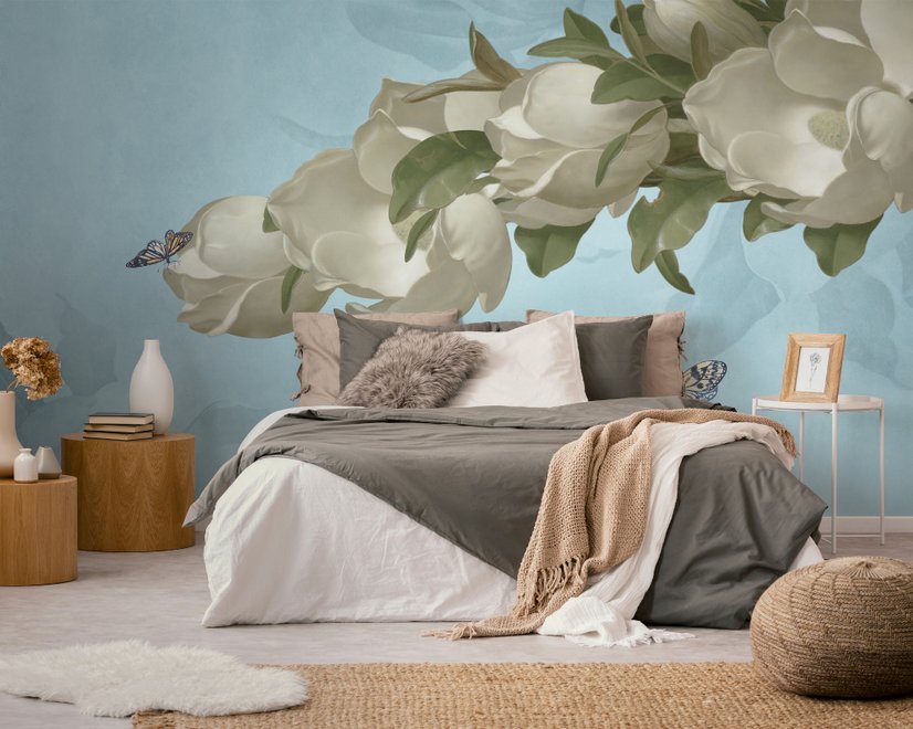 Gardenia Blumen und Schmetterling Fototapete