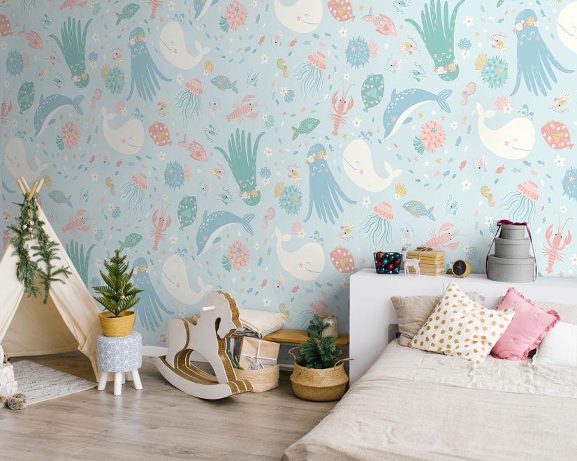 Pastel Underwater Adventure Sea Life Wallpaper Mural