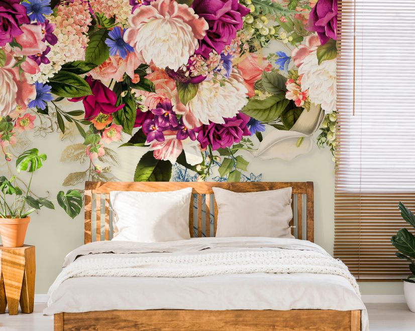 Classical Colorful Vine Flowers Wallpaper Mural