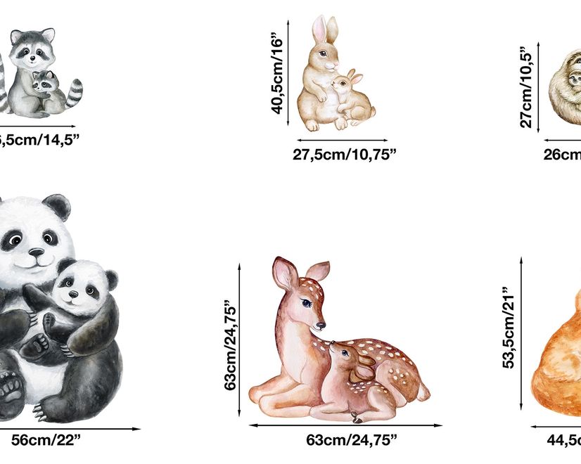 Kinder Süße Waldtiere mit Bäumen Wandtattoo