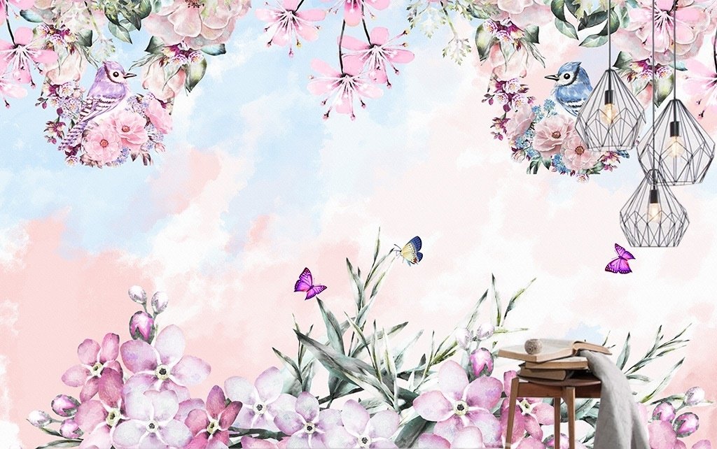 Watercolor Pink Floral Garden Wallpaper Mural - Peel and Stick