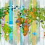 Papier peint carte du monde enfants bois coloré