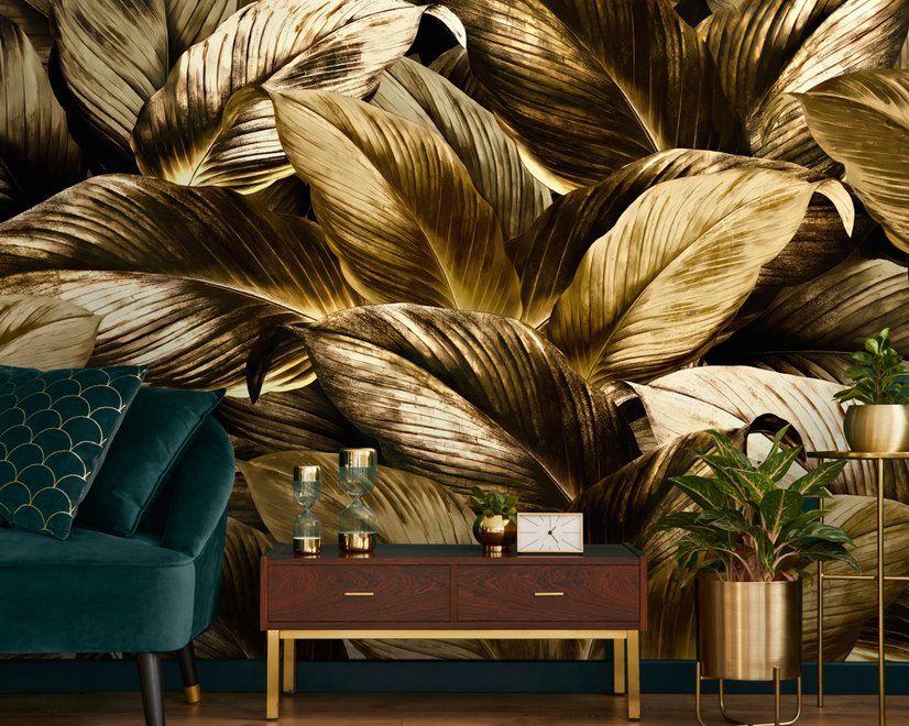 Elegant Golden Dead Leaf Wallpaper Mural