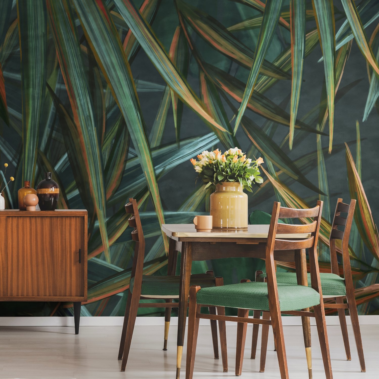 Dark Tropical Exotic Palm Leaf Wallpaper Mural - Peel and Stick